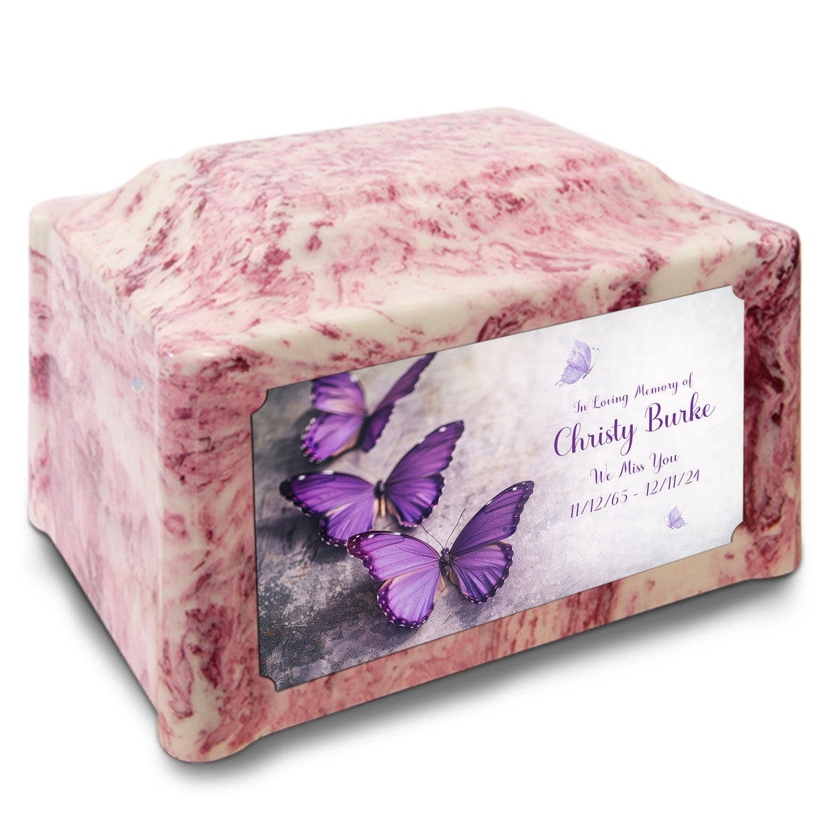 Adult Devotion Custom Printed Purple Butterfly Cultured Marble Urns for Ashes