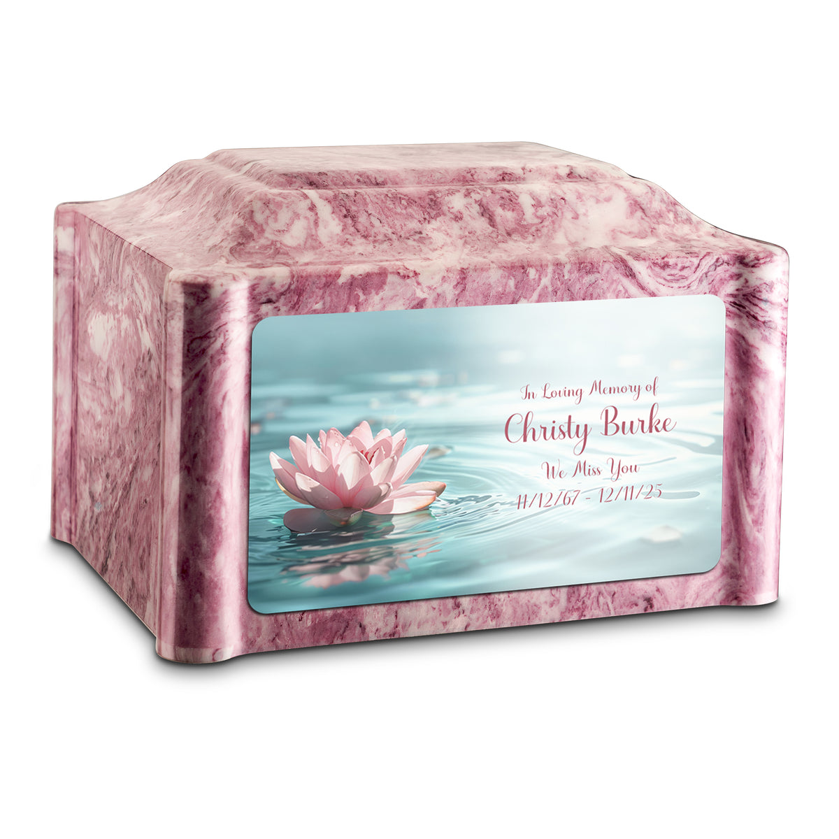 Adult Devotion Custom Printed Lotus Flower Cultured Marble Urns for Ashes
