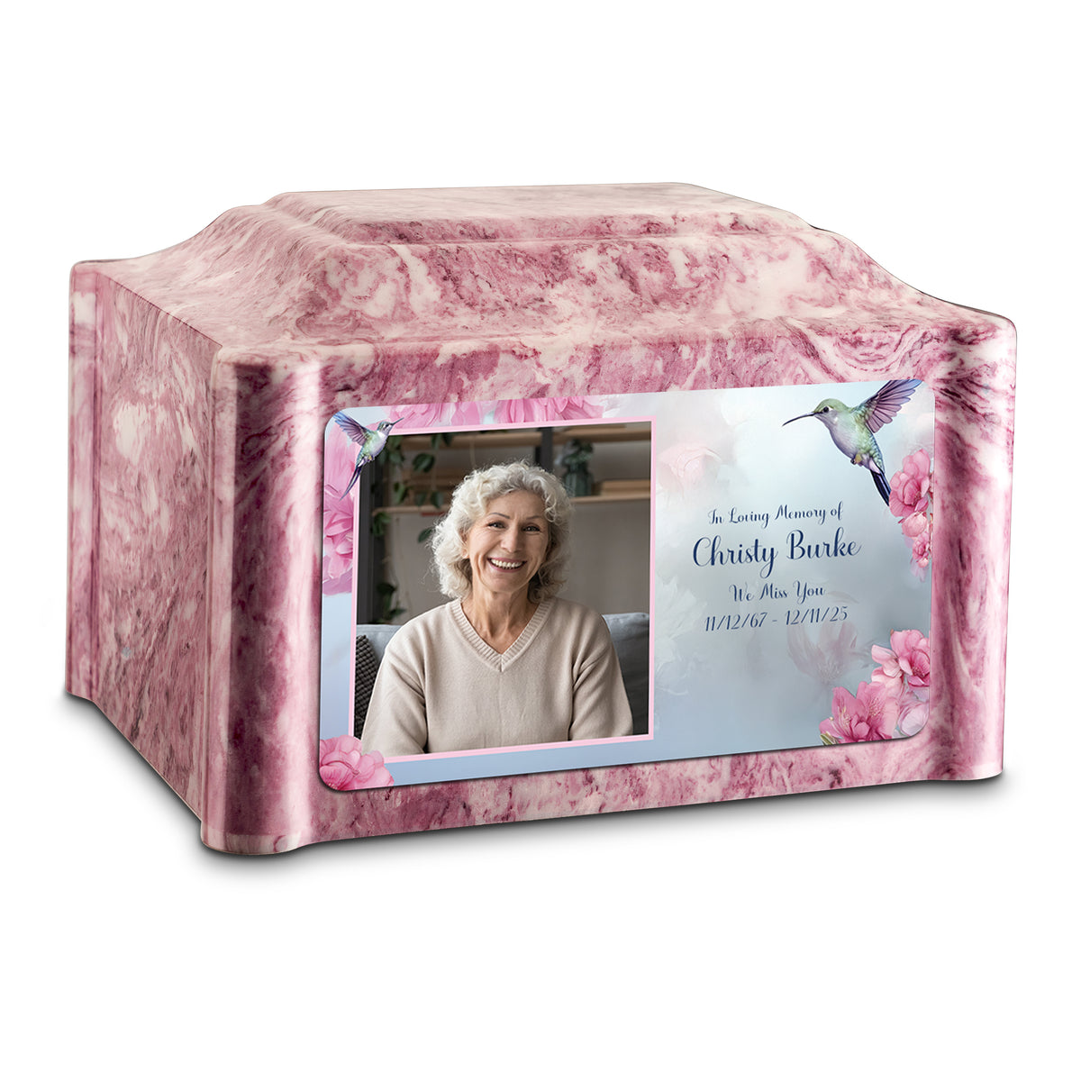 Adult Devotion Custom Printed Photo Hummingbird Cultured Marble Urn for Ashes