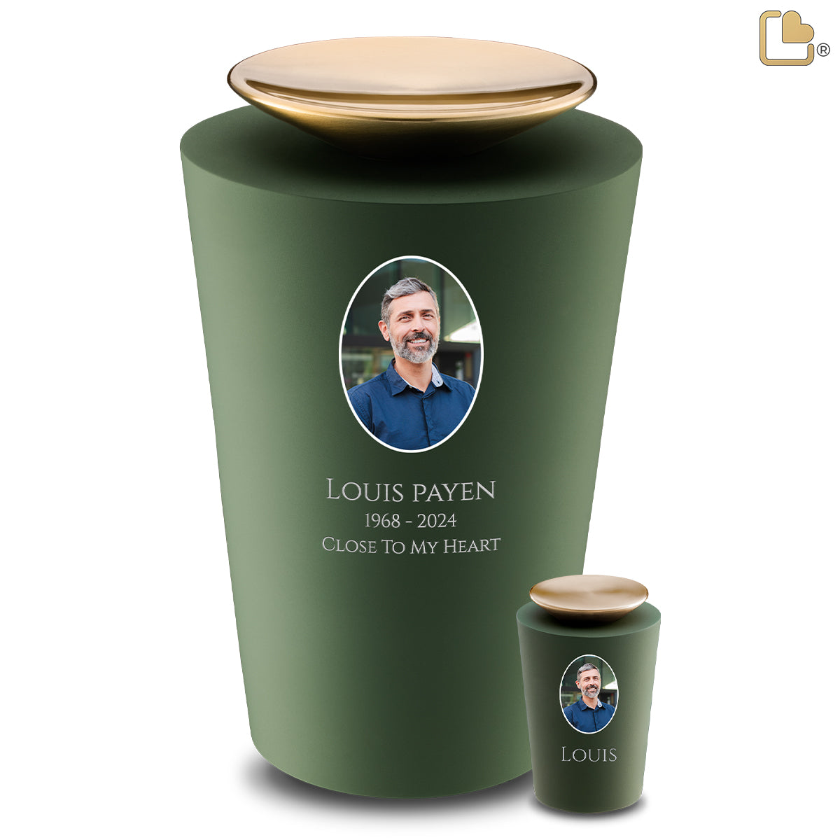 Crescent Portrait Tall Standard Adult Urn Sage Green & Brushed Gold