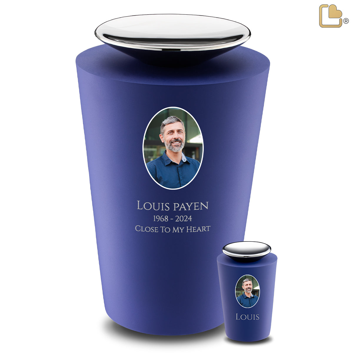 Crescent Portrait Tall Standard Adult Urn Navy & Polished Silver