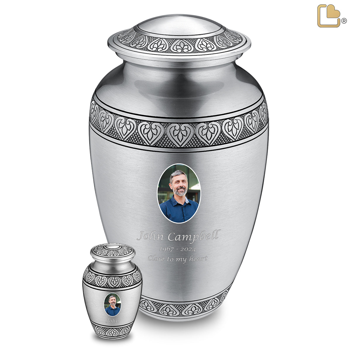 Adult Classic Pewter Portrait Cremation Urn - COMFORT by LoveUrns