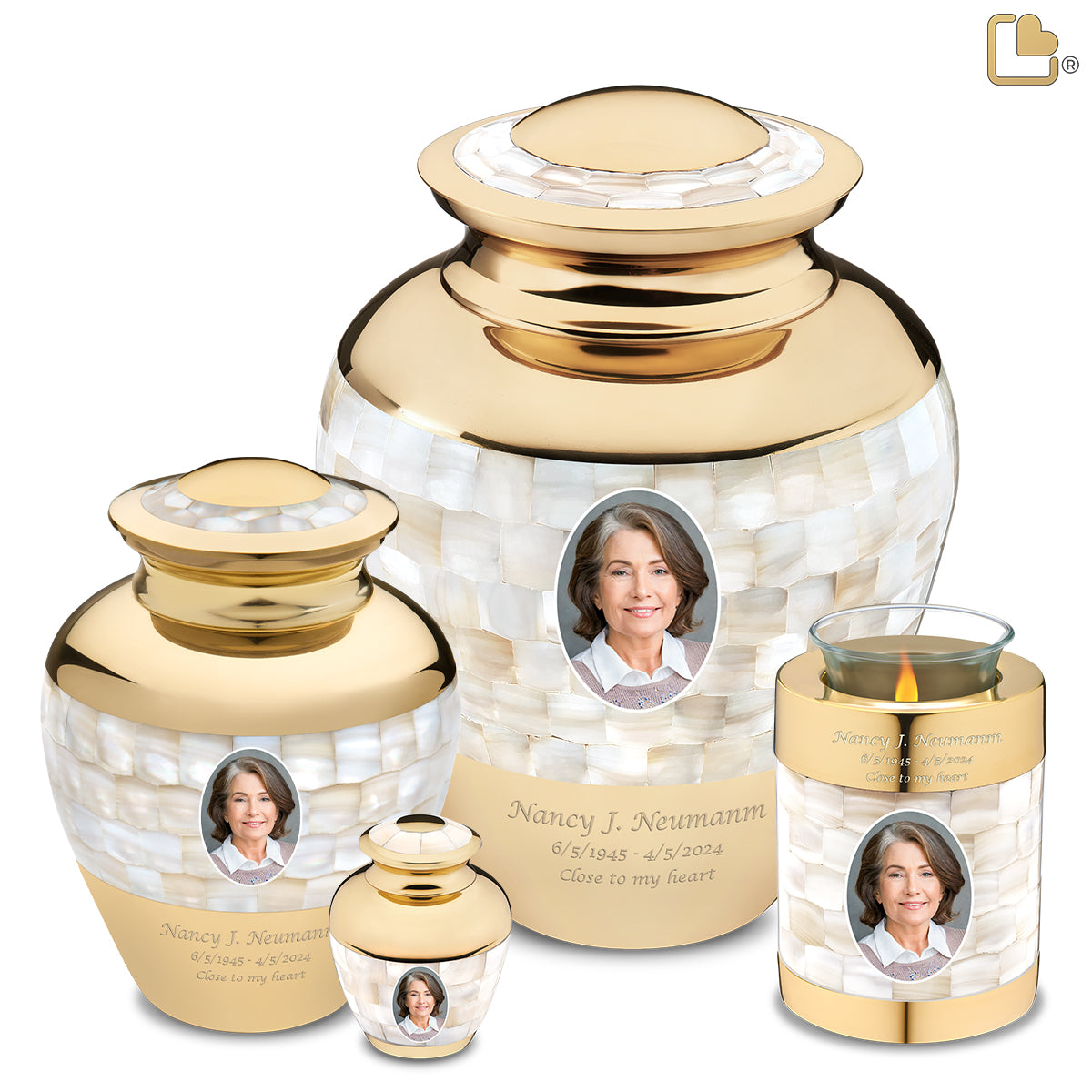 Medium Mother of Pearl Portrait Cremation Urn - COMFORT by LoveUrns