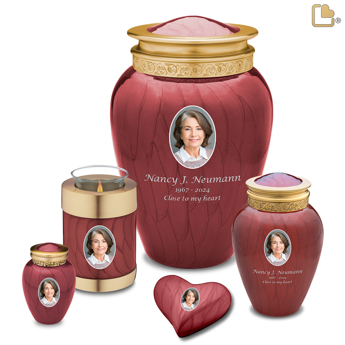 Heart Portrait Keepsake Urn Pearl Crimson