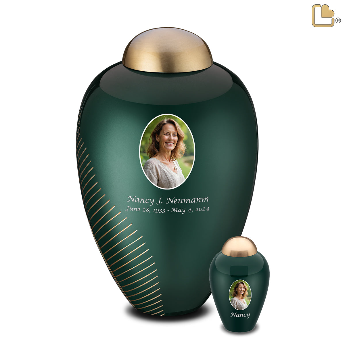 Keepsake Emerald Leaf Portrait Cremation Urn - COMFORT by LoveUrns