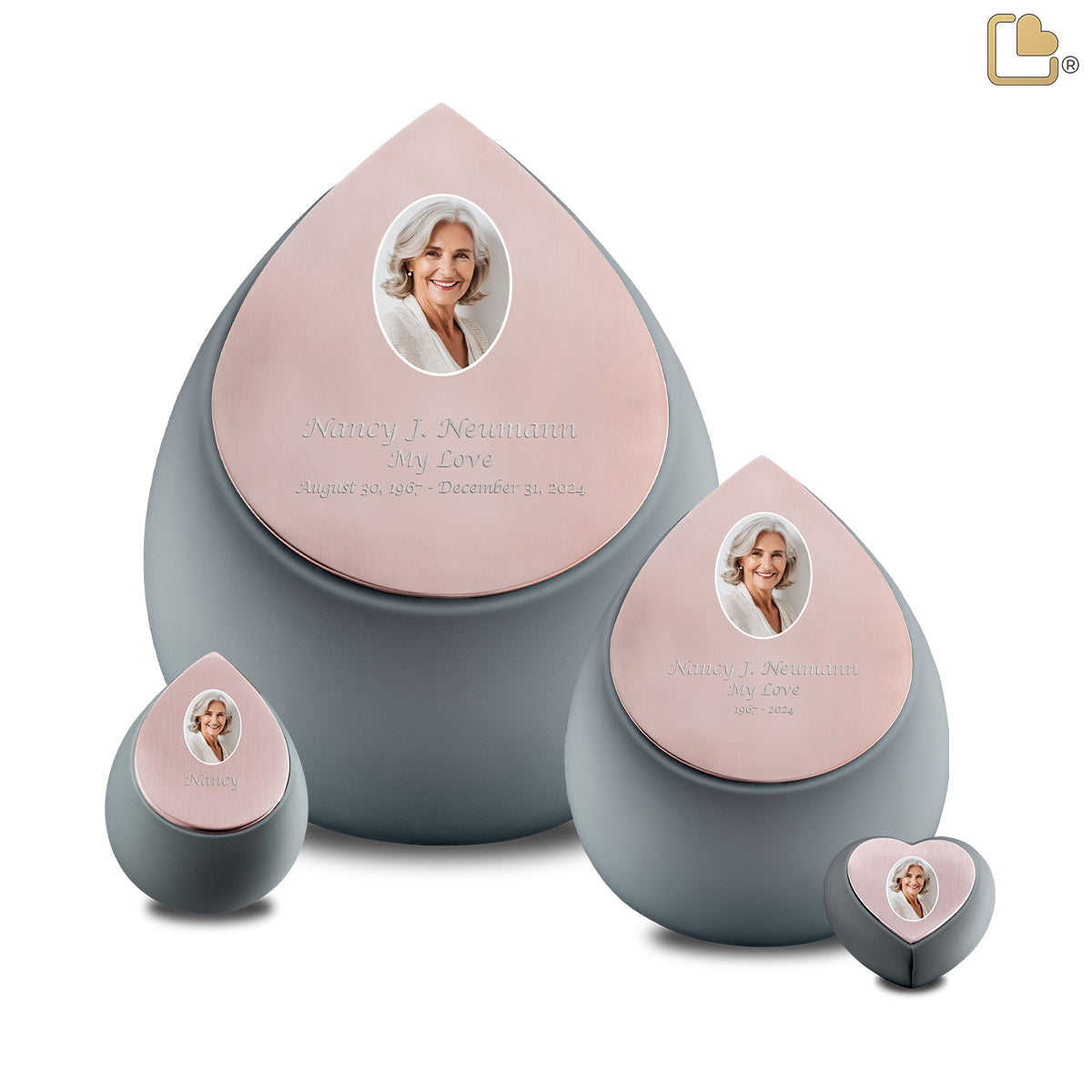 Drop Standard Portrait Adult Urn French Grey & Brushed Rose Gold