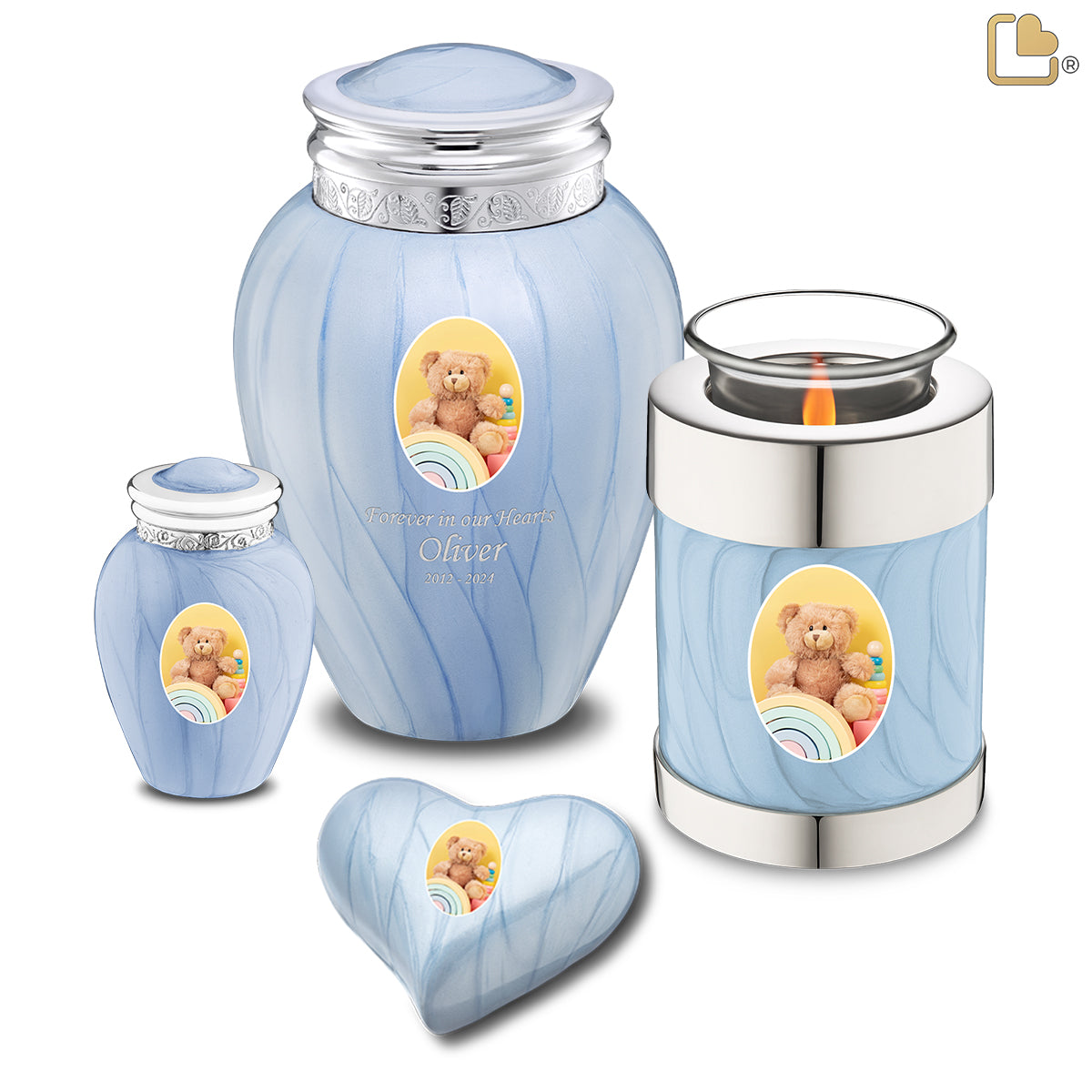 Blessing Keepsake Portrait Urn Pearl Blue & Polished Silver