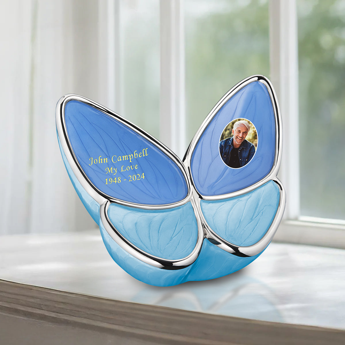 Adult Wings of Hope Portrait Butterfly Blue Cremation Urn