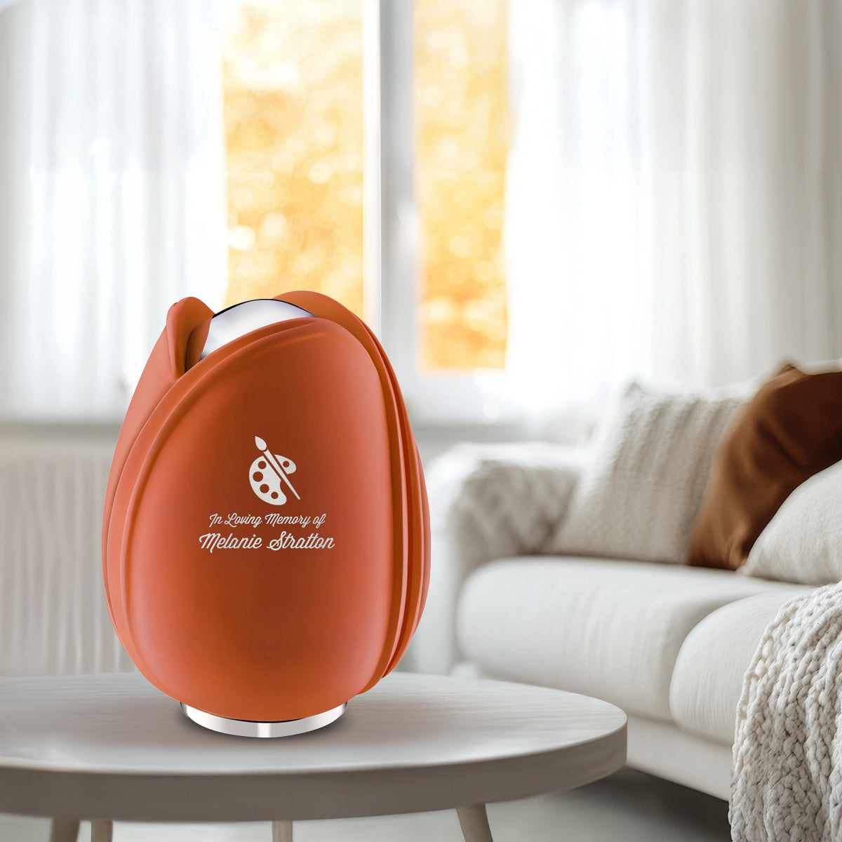 Tulip Standard Adult Urn Orange & Polished Silver