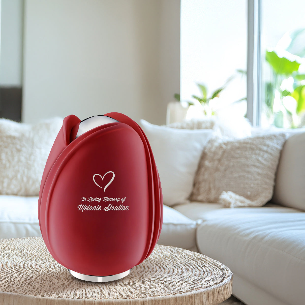 Tulip Standard Adult Urn Red & Polished Silver