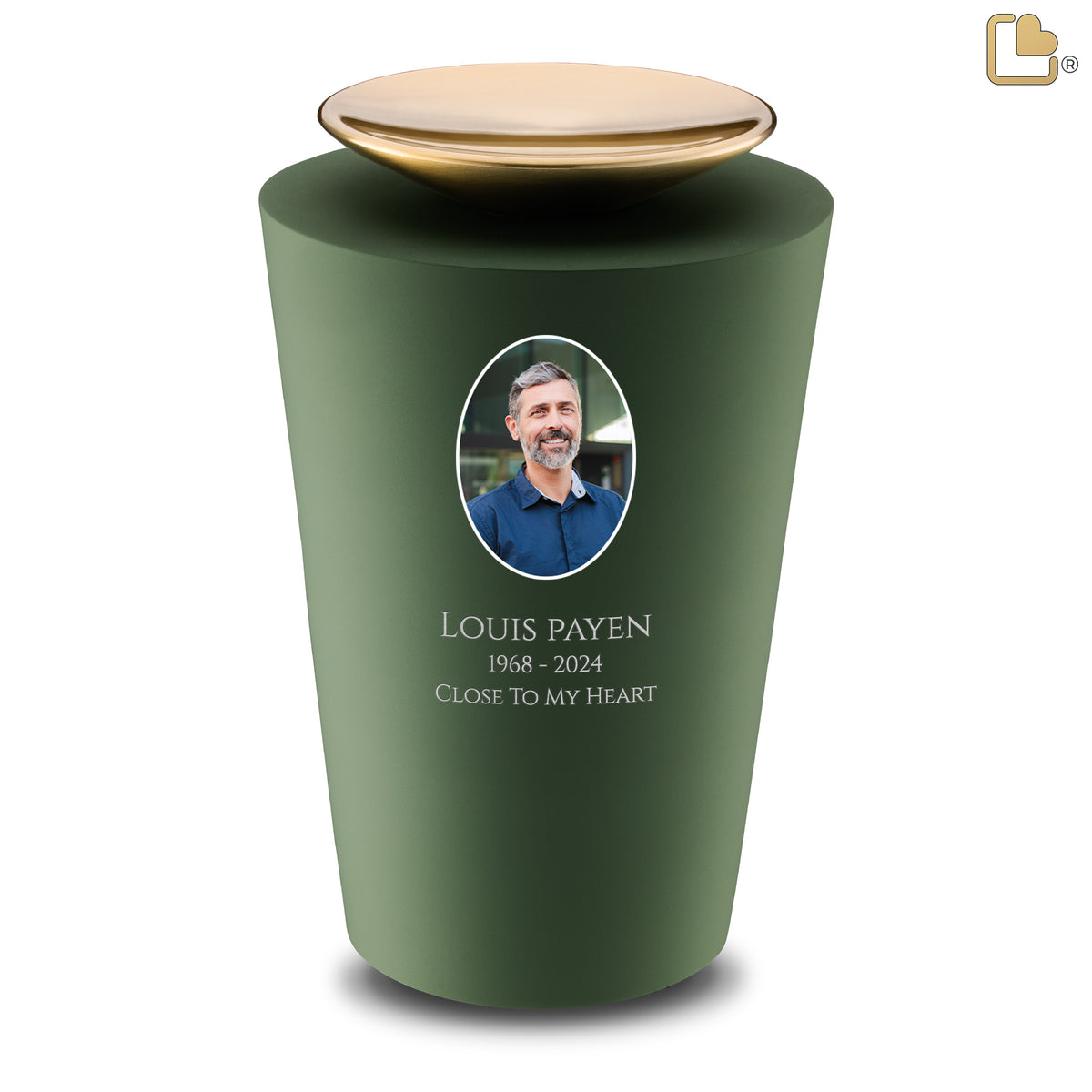 Crescent Portrait Tall Standard Adult Urn Sage Green & Brushed Gold