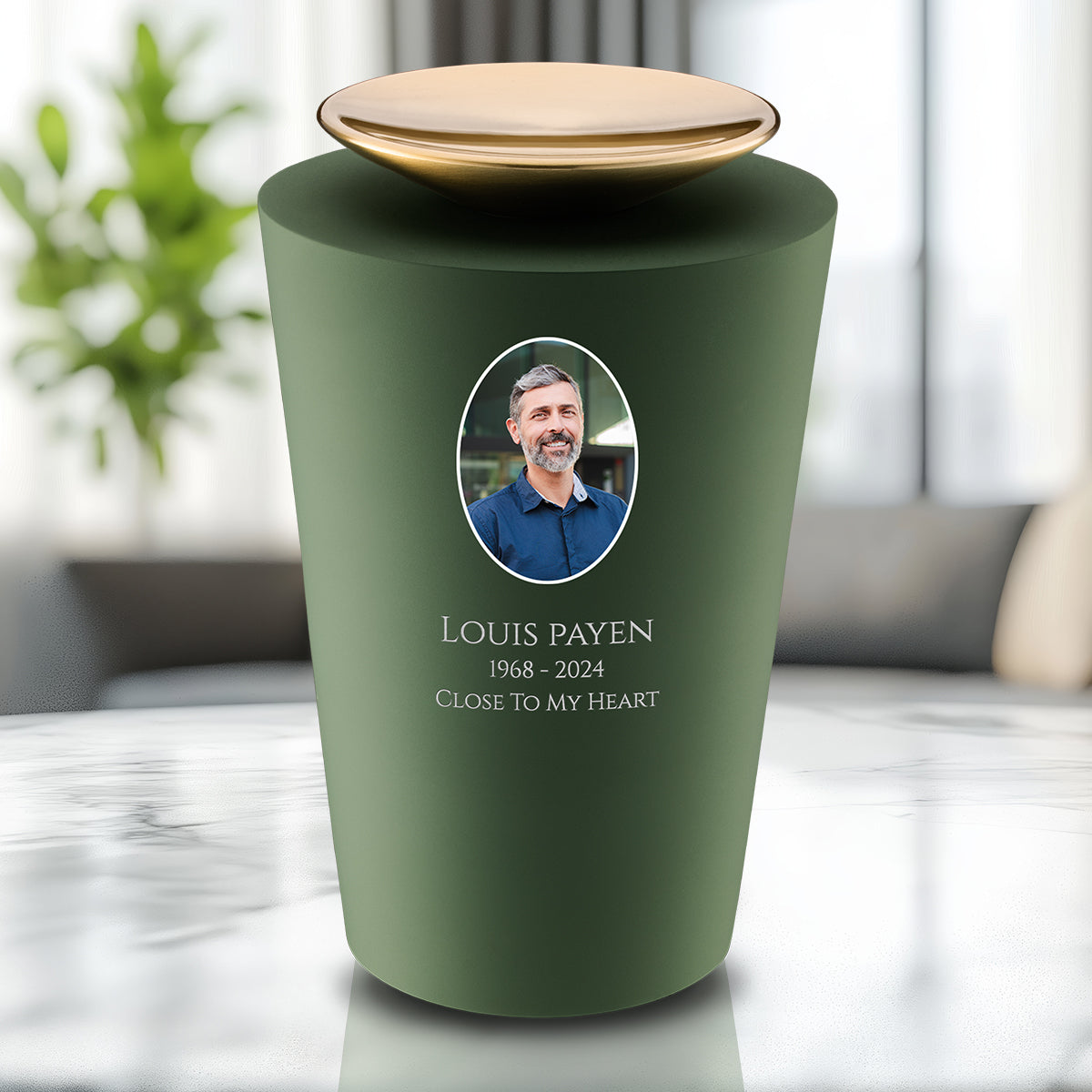 Crescent Portrait Tall Standard Adult Urn Sage Green & Brushed Gold