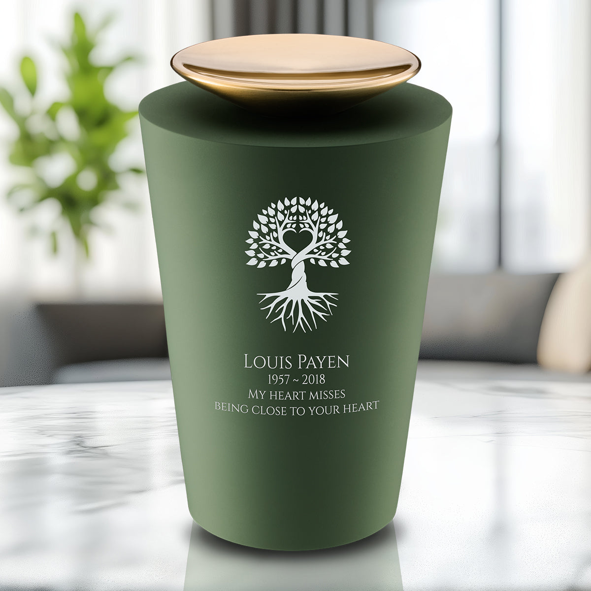 Crescent Tall Standard Adult Urn Sage Green & Brushed Gold