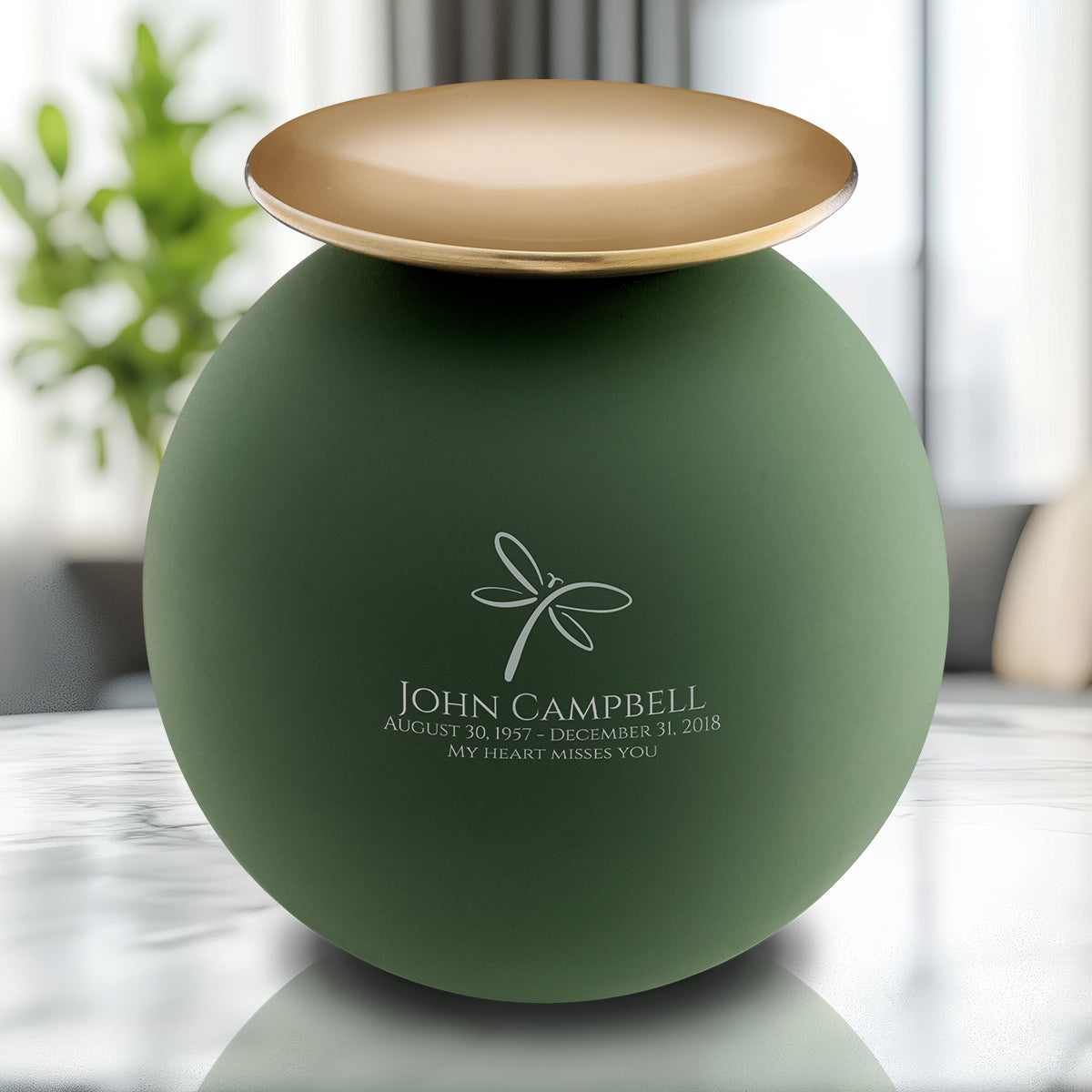 Crescent Sphere Standard Adult Urn Sage Green & Brushed Gold