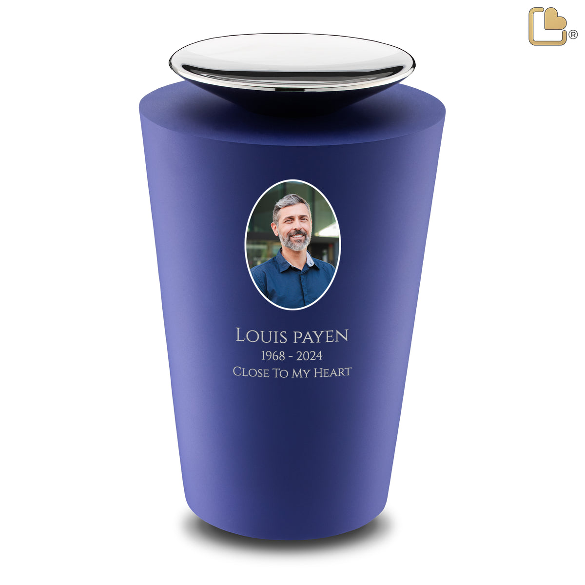 Crescent Portrait Tall Standard Adult Urn Navy & Polished Silver