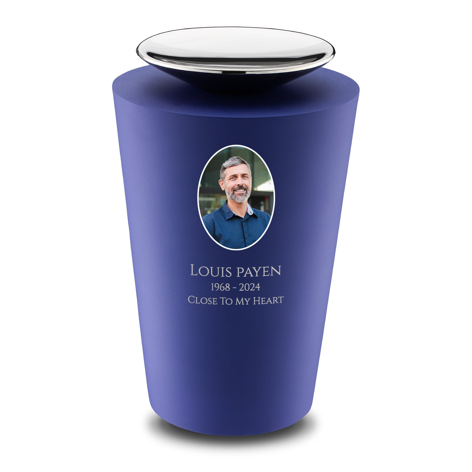 Crescent Portrait Tall Standard Adult Urn Navy & Polished Silver