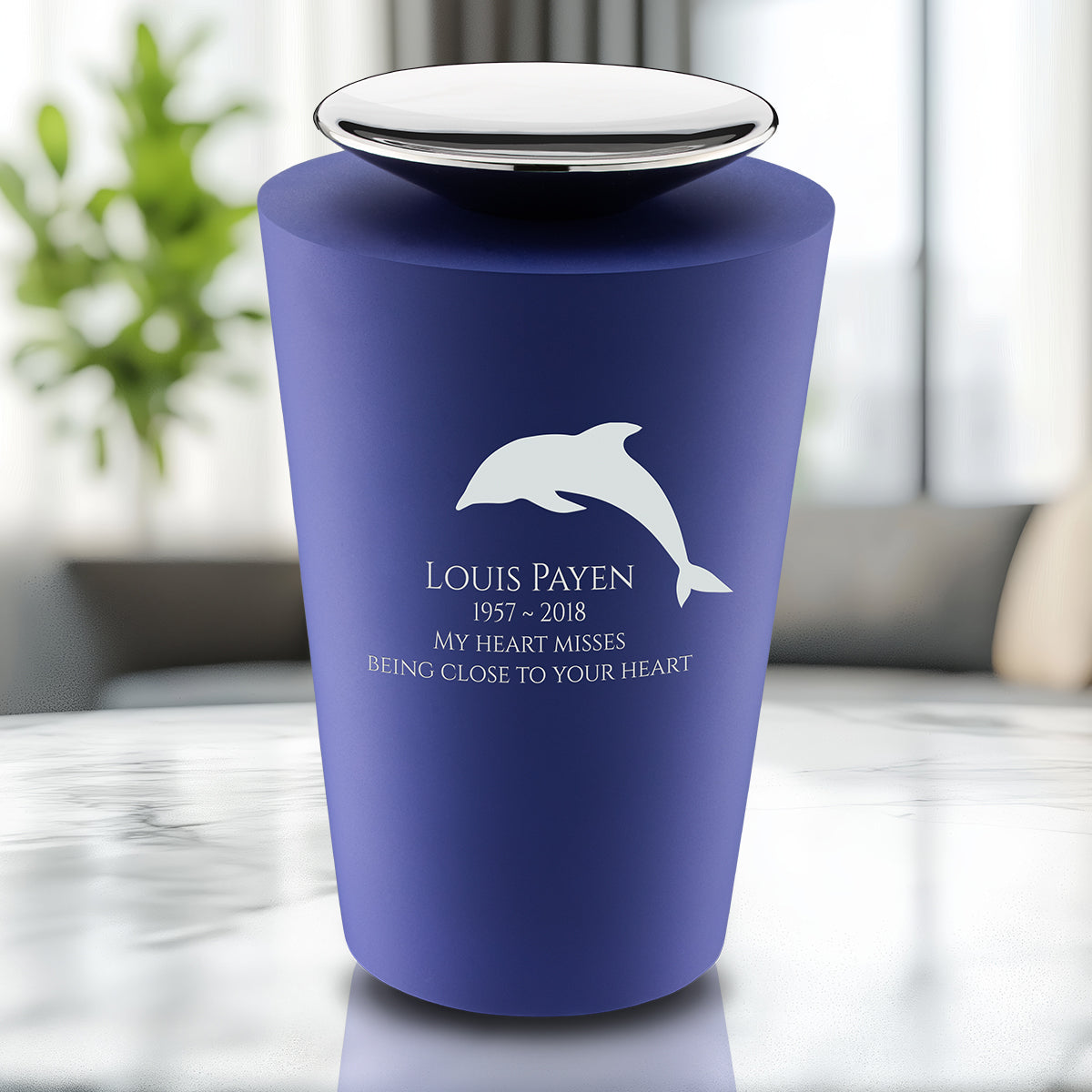 Crescent Tall Standard Adult Urn Navy & Polished Silver