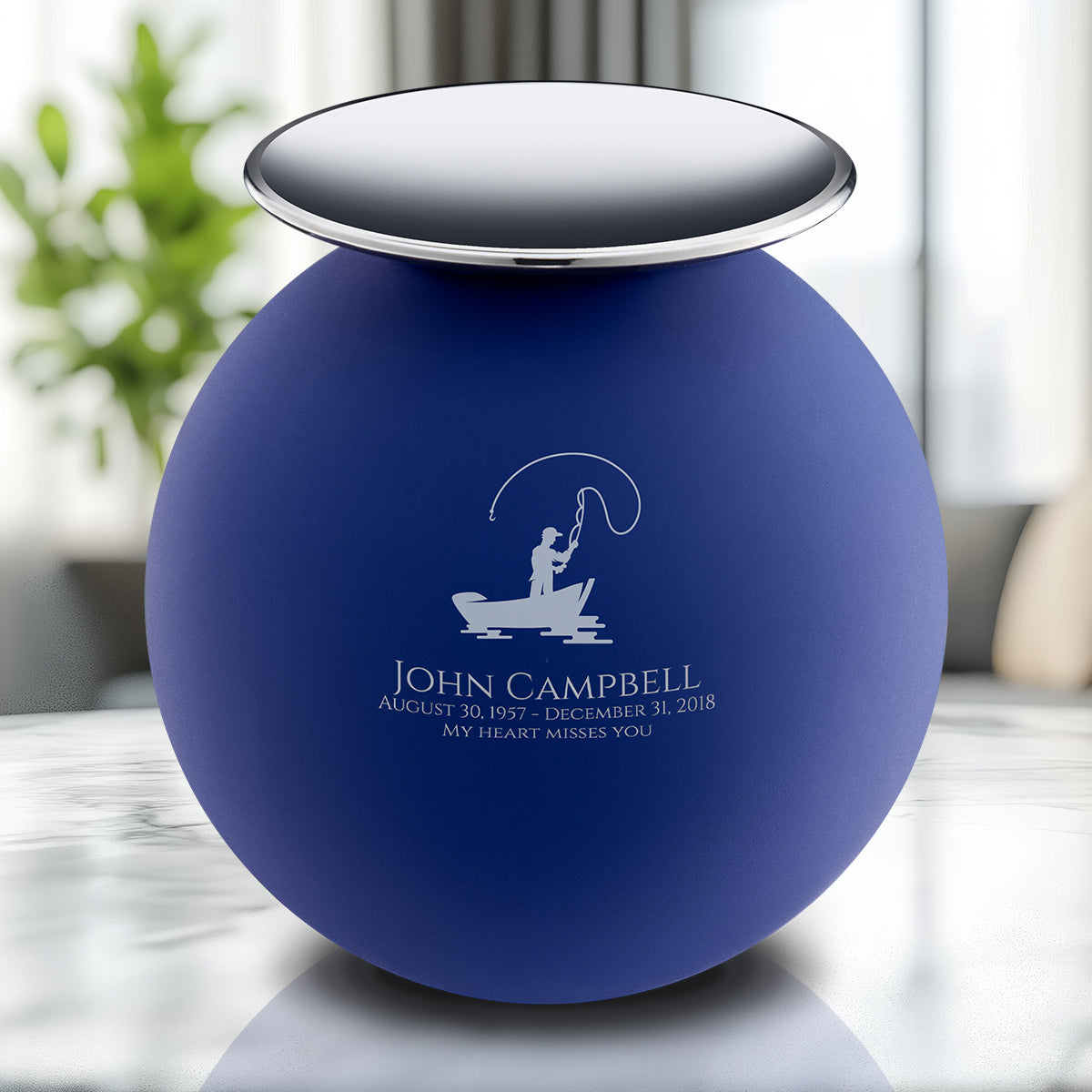 Crescent Sphere Standard Adult Urn Navy & Polished Silver