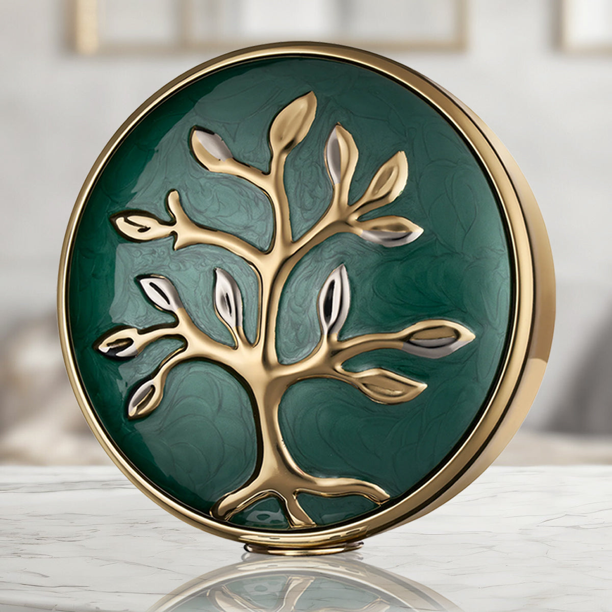 Tree of Love Standard Adult Urn Pearl Green & Polished Gold