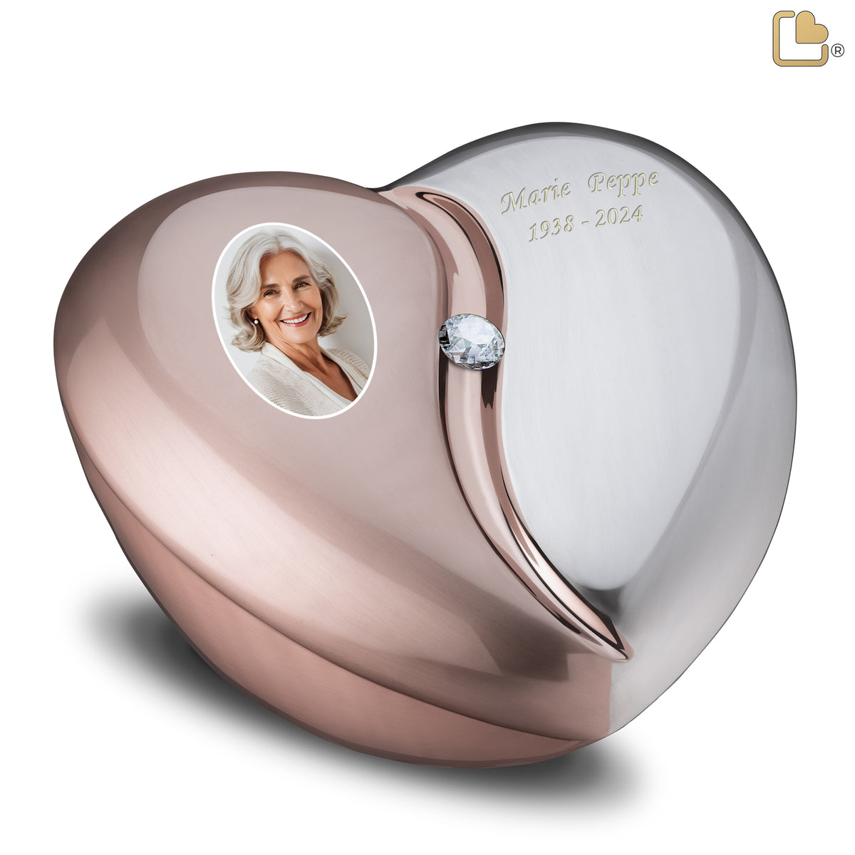 HeartFelt Standard Portrait Adult Urn Brushed Rose Gold With Crystal