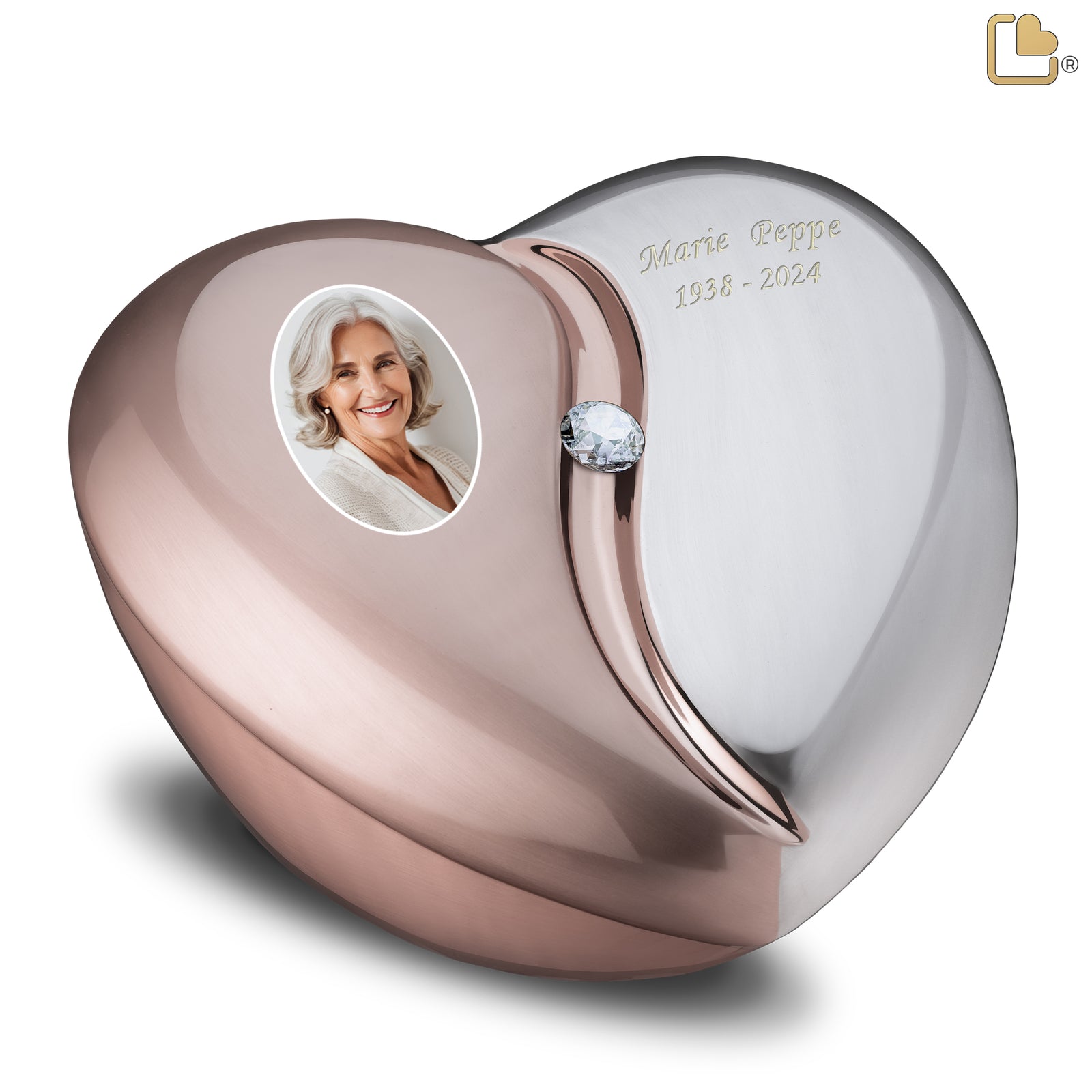 HeartFelt Standard Portrait Adult Urn Brushed Rose Gold With Crystal