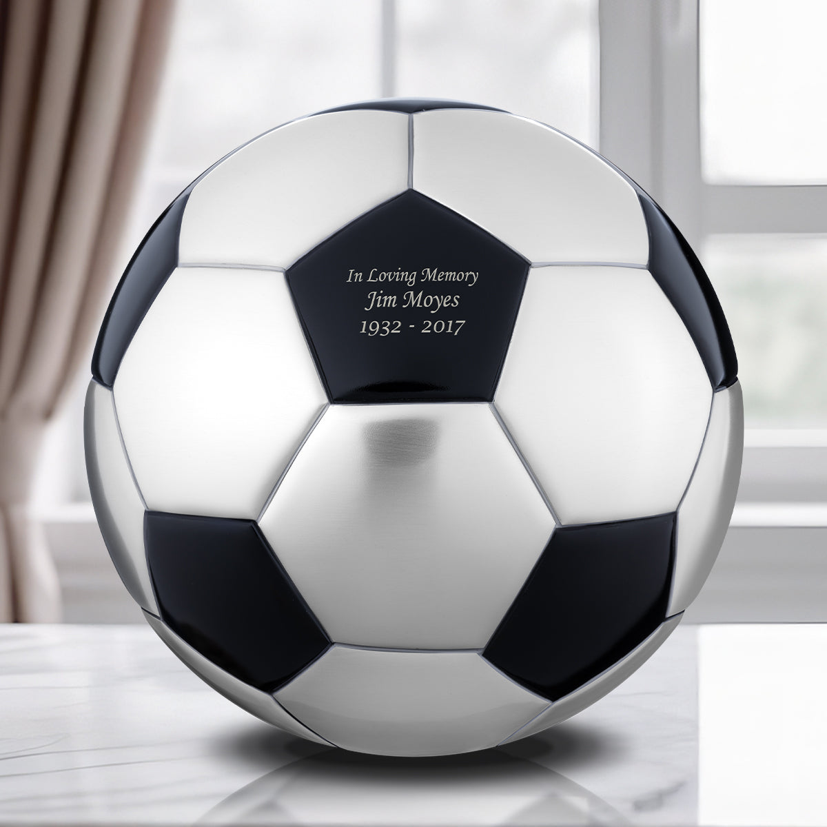 LoveUrns Football Standard Adult Urn Matt Black & Bru Pewter