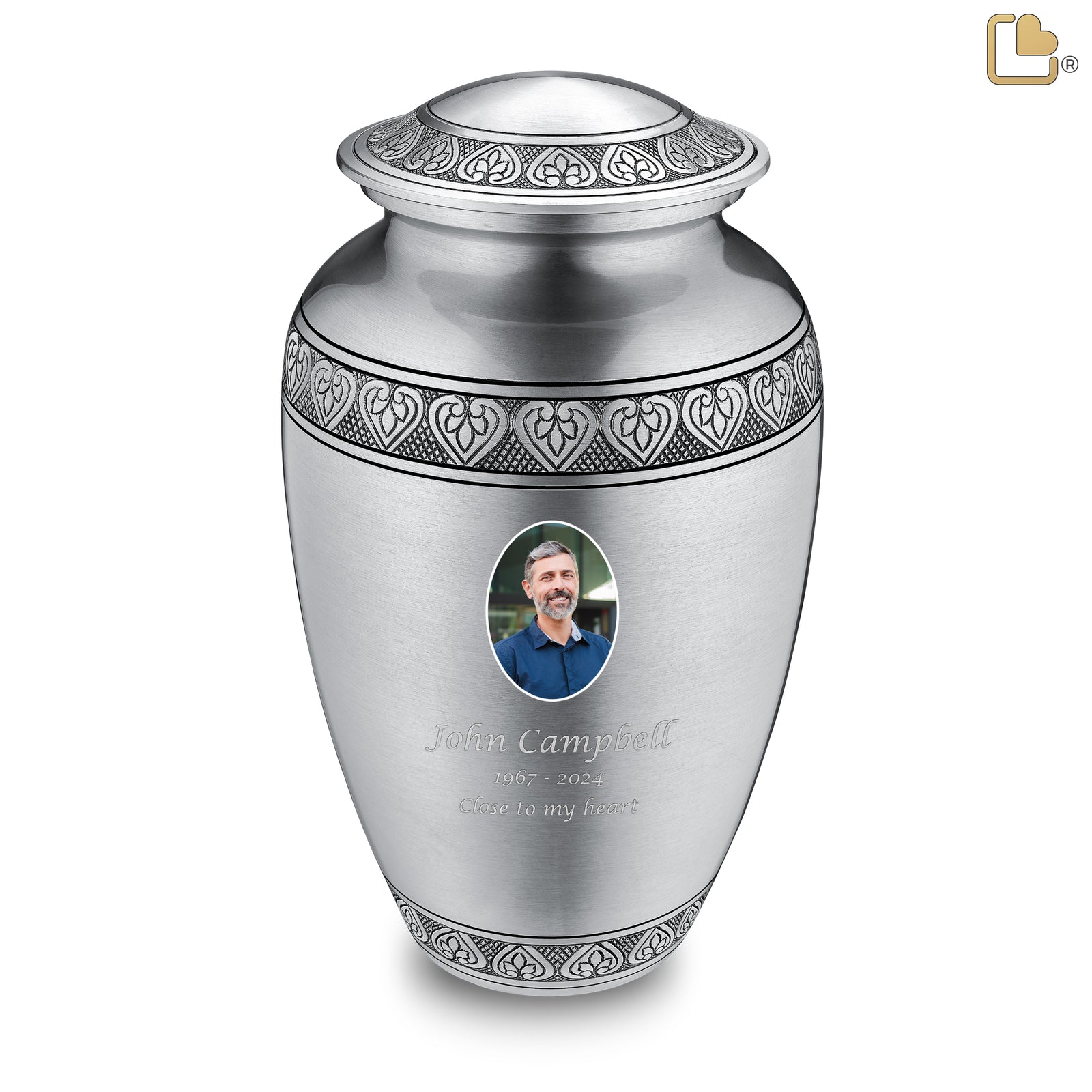 Adult Classic Pewter Portrait Cremation Urn - COMFORT by LoveUrns