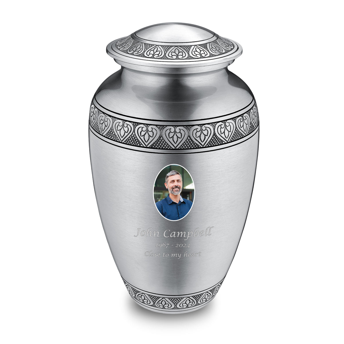 Adult Classic Pewter Portrait Cremation Urn - COMFORT by LoveUrns