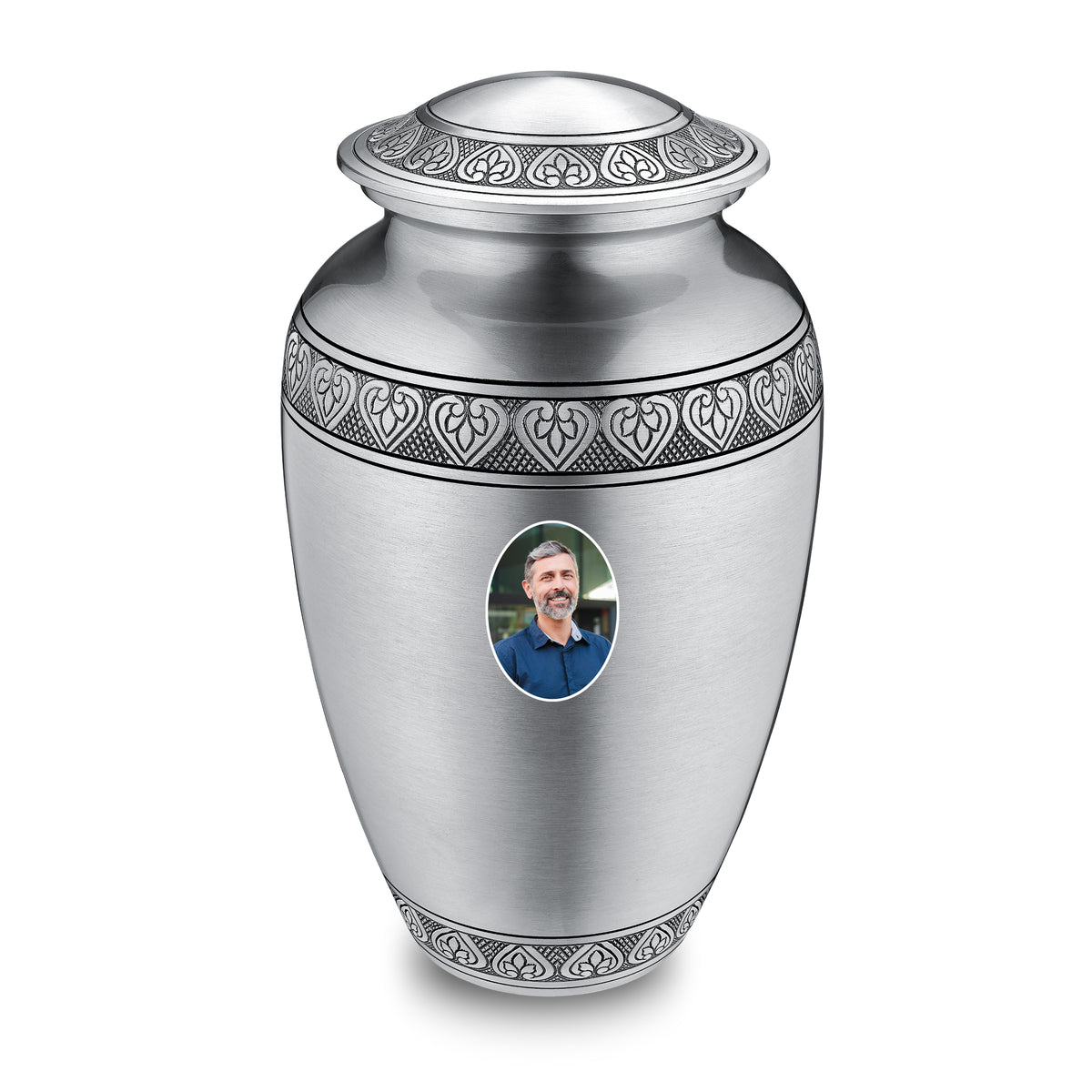 Adult Classic Pewter Portrait Cremation Urn - COMFORT by LoveUrns