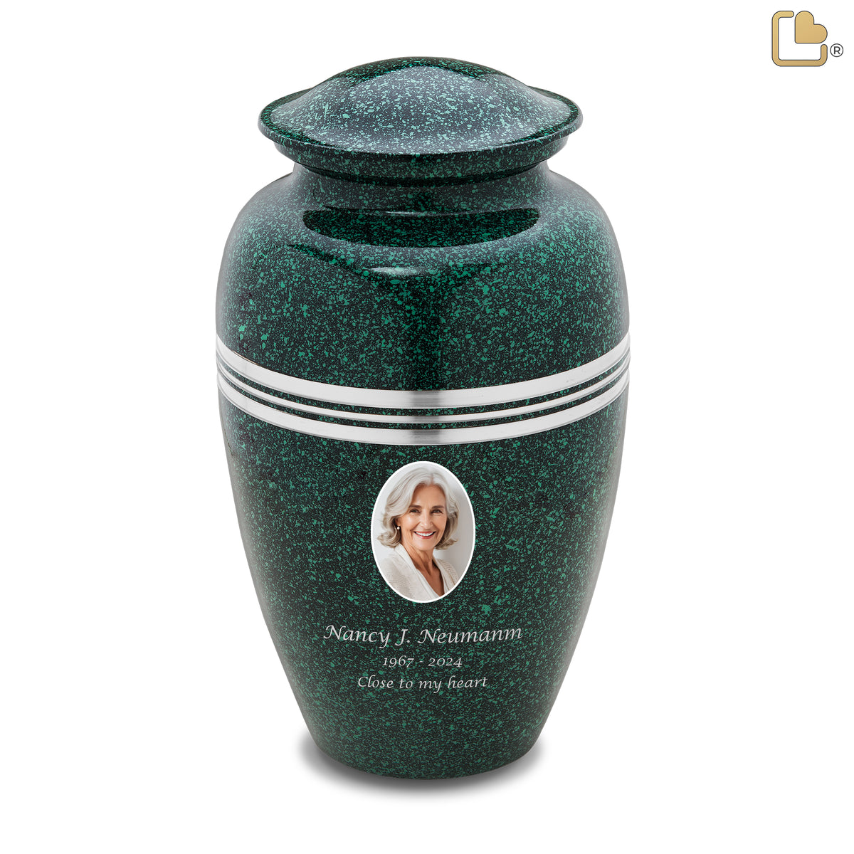 Adult Speckled Emerald Portrait Cremation Urn - COMFORT by LoveUrns