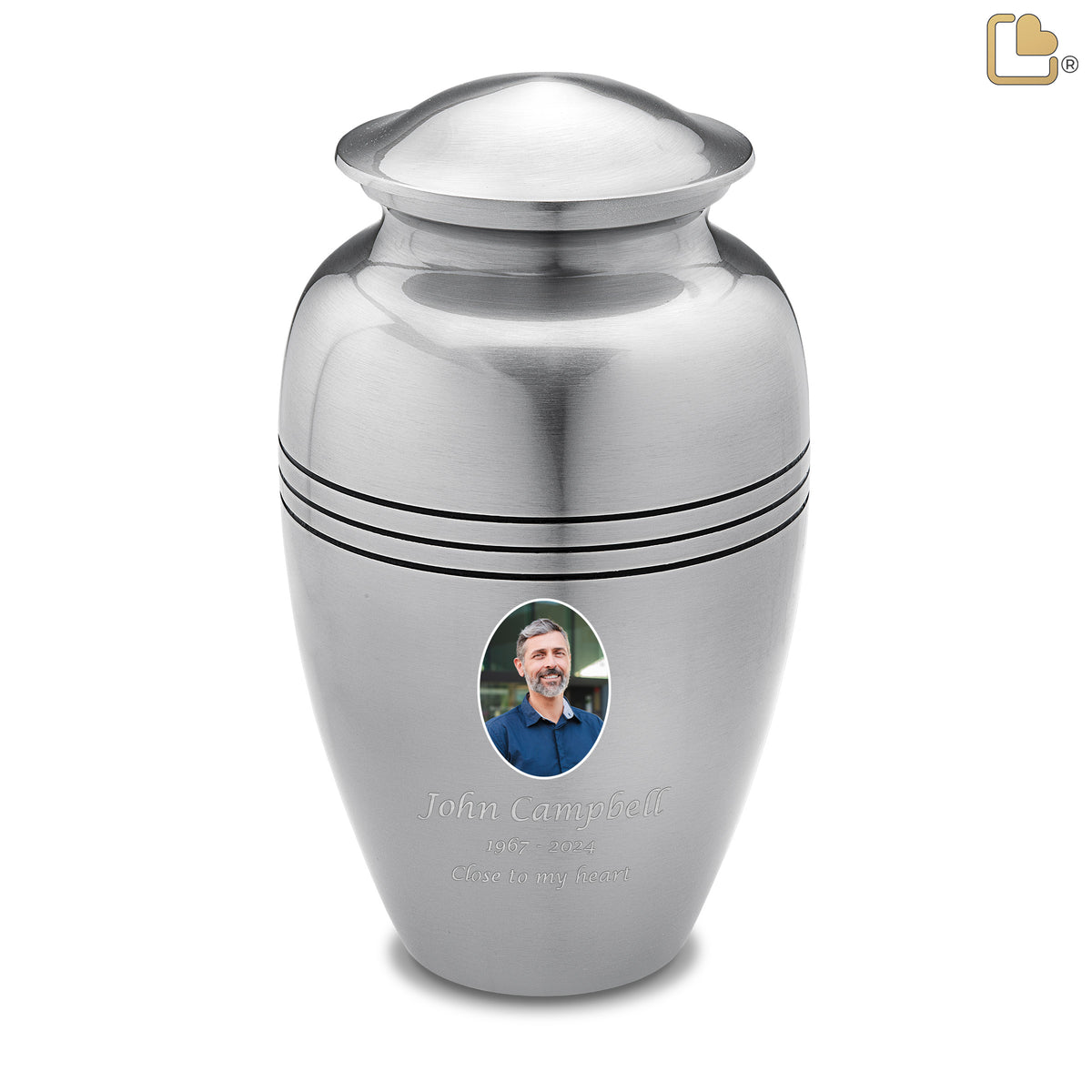 Adult Radiance Pewter Portrait Cremation Urn - COMFORT by LoveUrns