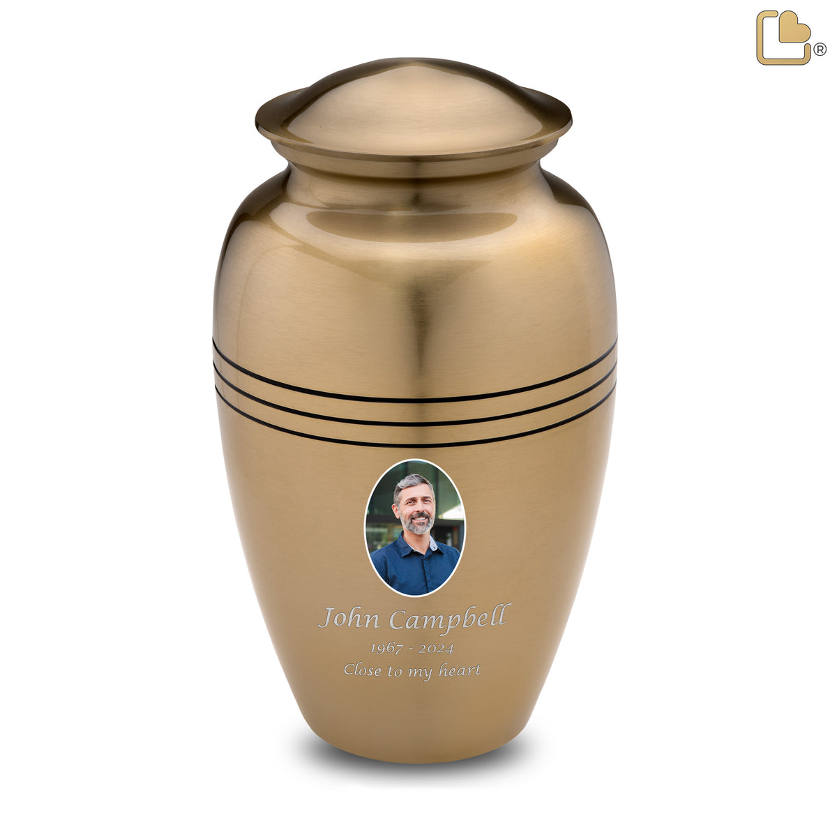Adult Radiance Gold Portrait Cremation Urn - COMFORT by LoveUrns