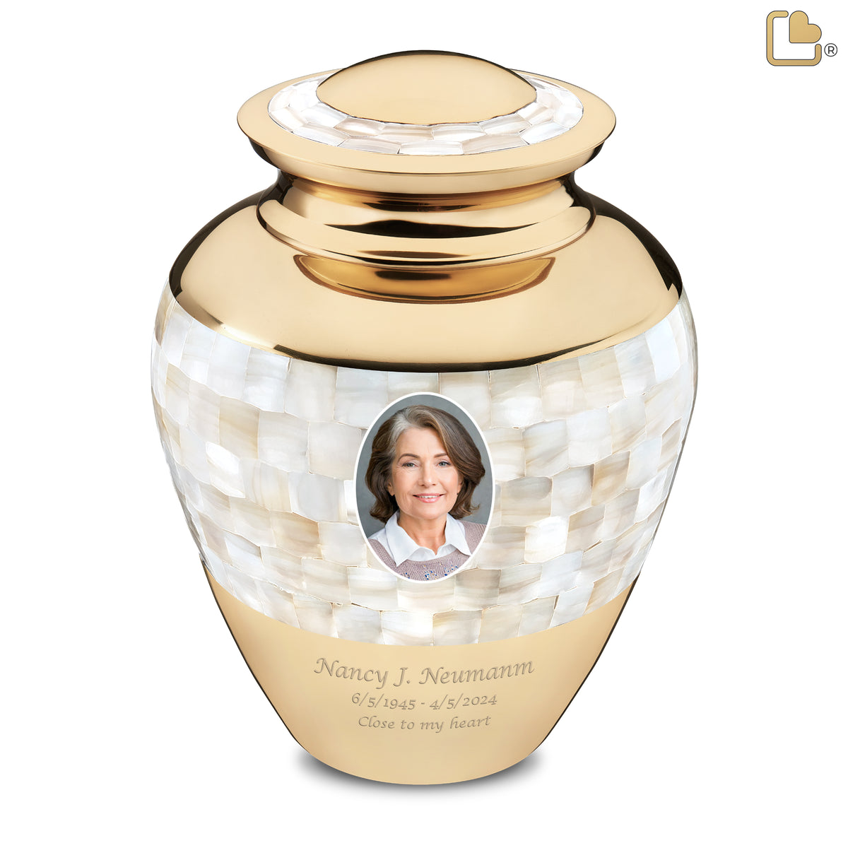 Adult Mother of Pearl Portrait Cremation Urn - COMFORT by LoveUrns