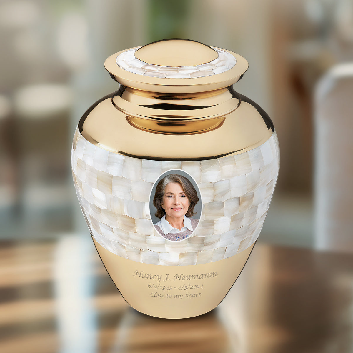 Adult Mother of Pearl Portrait Cremation Urn - COMFORT by LoveUrns
