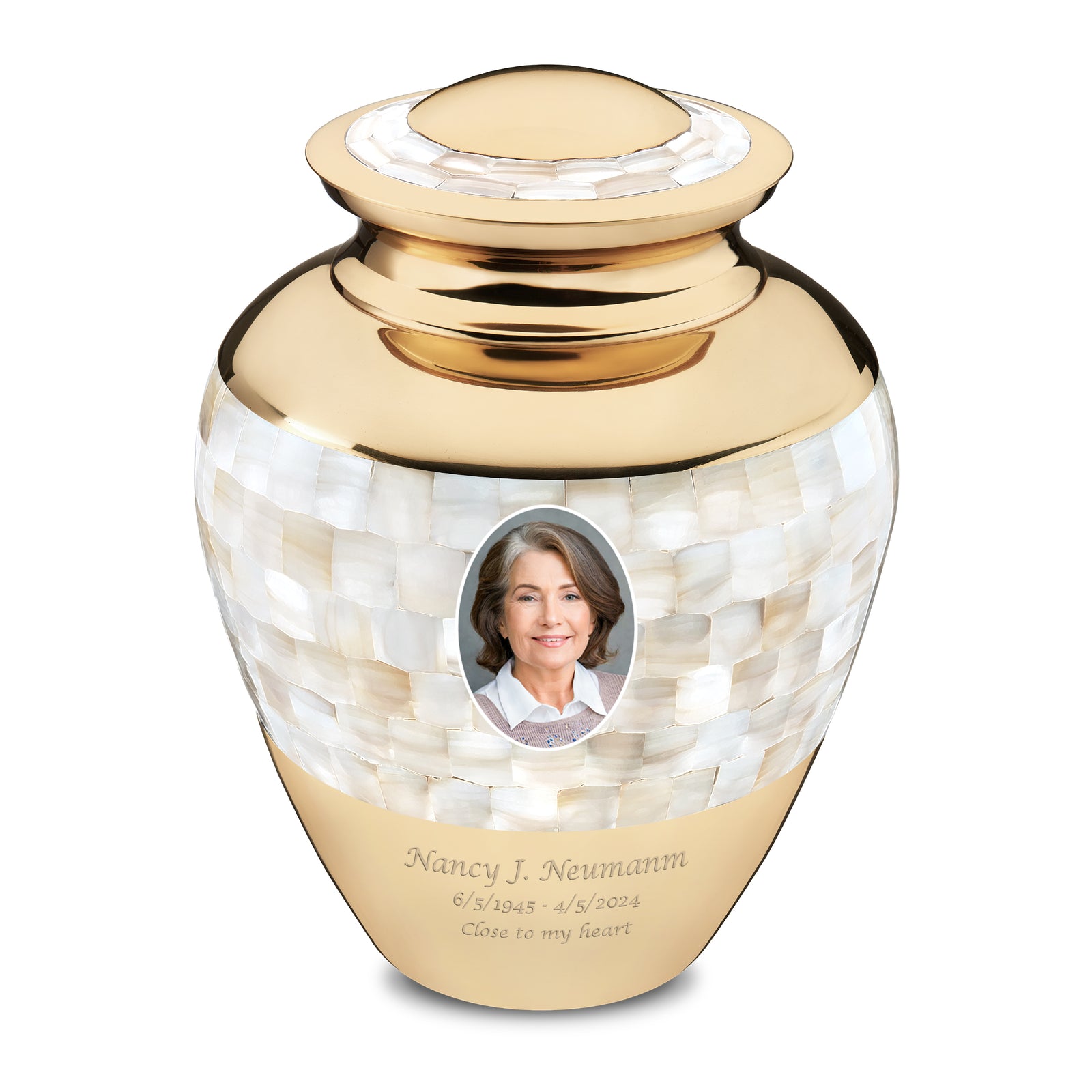 Adult Mother of Pearl Portrait Cremation Urn - COMFORT by LoveUrns