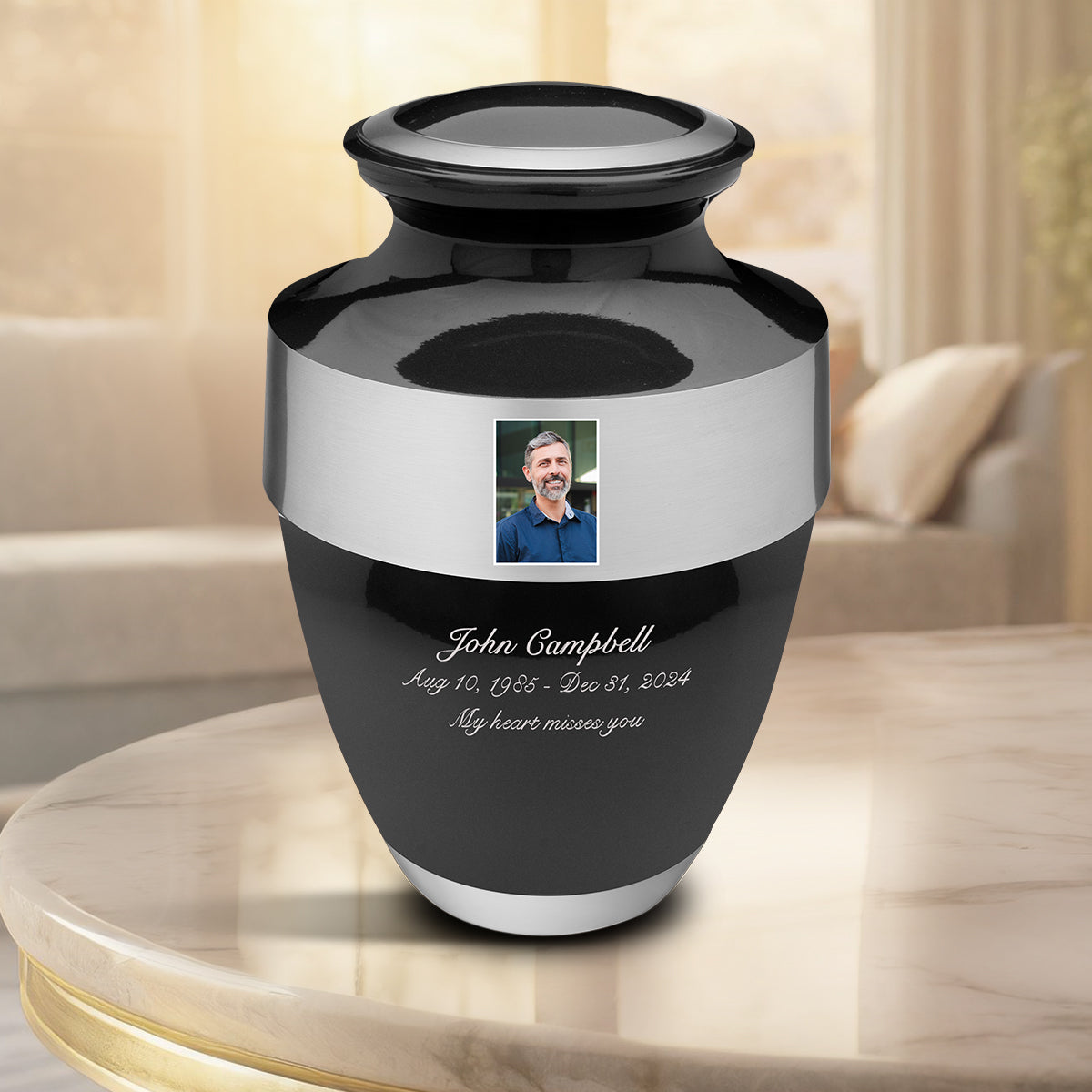 Espana Standard Adult Portrait Urn Midnight & Brushed Pewter - COMFORT by LoveUrns