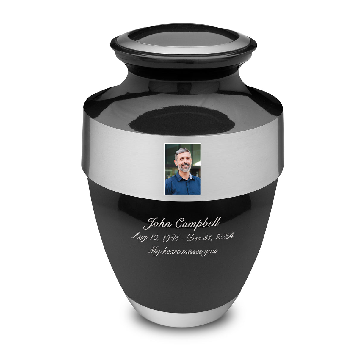Espana Standard Adult Portrait Urn Midnight &amp; Brushed Pewter - COMFORT by LoveUrns