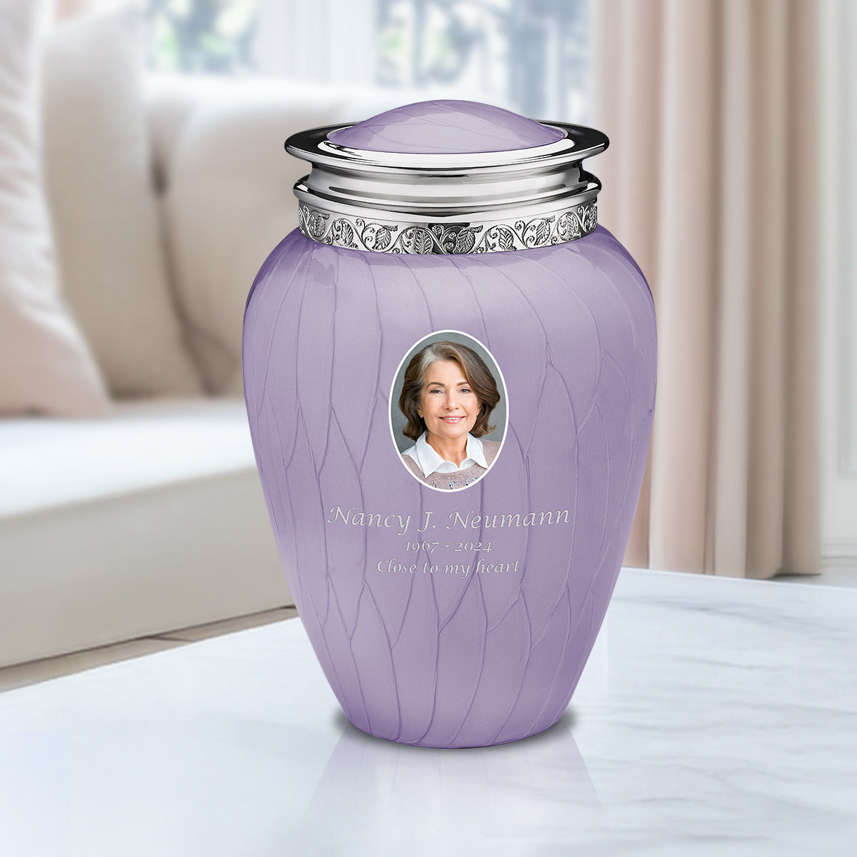 Adult Blessing Portrait Pearl Lavender Silver Cremation Urn