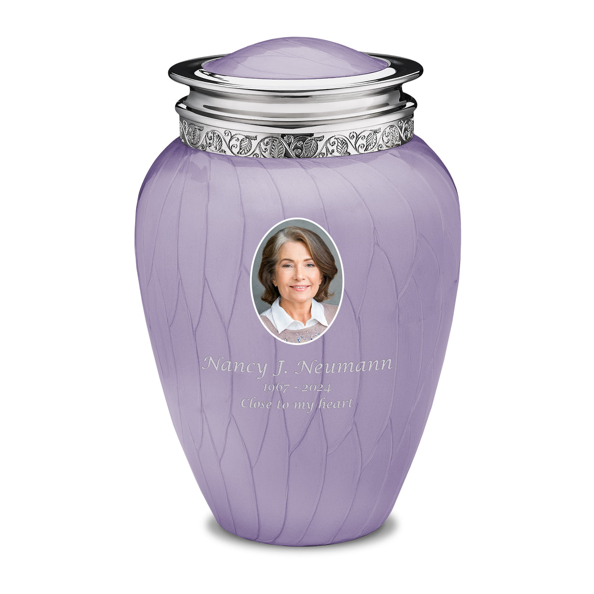 Adult Blessing Portrait Pearl Lavender Silver Cremation Urn