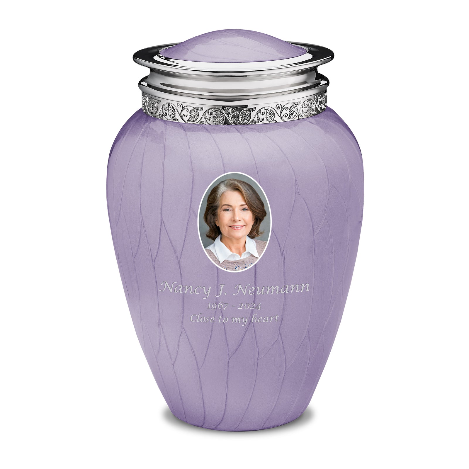 Adult Blessing Portrait Pearl Lavender Silver Cremation Urn