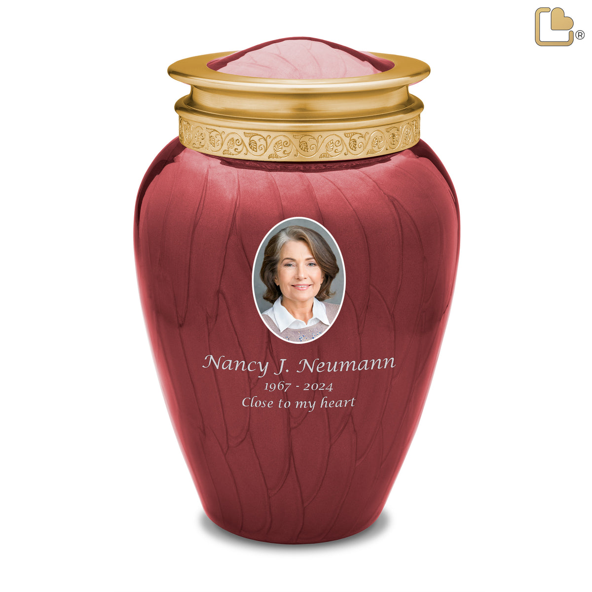 Blessing Portrait Standard Adult Urn Pearl Crimson & Brushed Gold