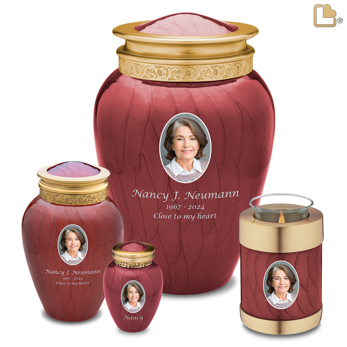 Blessing Portrait Standard Adult Urn Pearl Crimson & Brushed Gold
