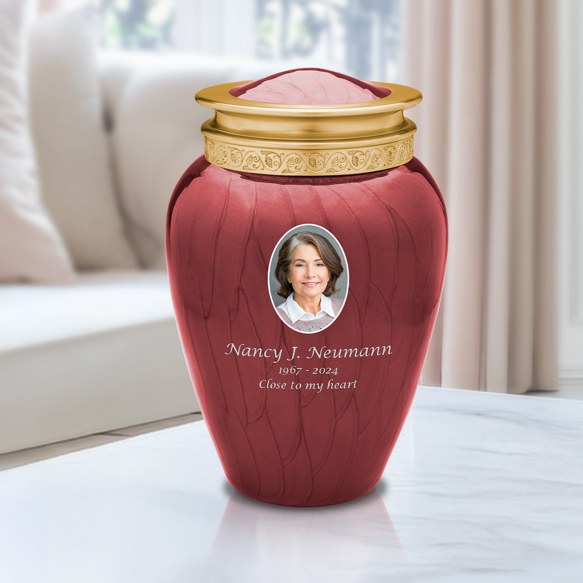 Blessing Portrait Standard Adult Urn Pearl Crimson & Brushed Gold