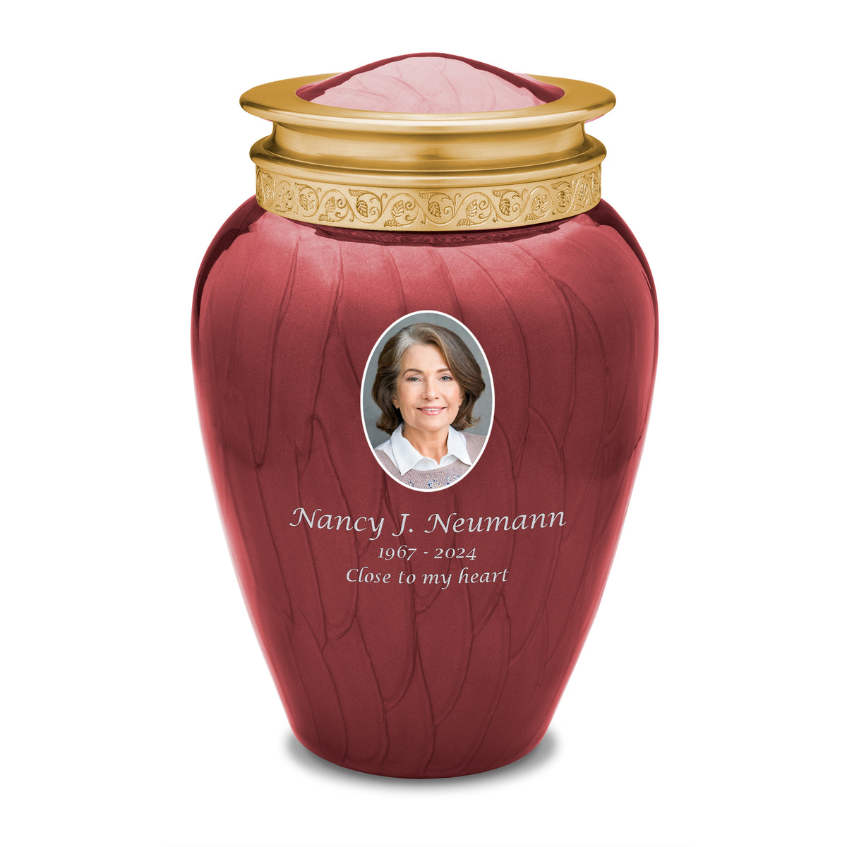 Blessing Portrait Standard Adult Urn Pearl Crimson &amp; Brushed Gold