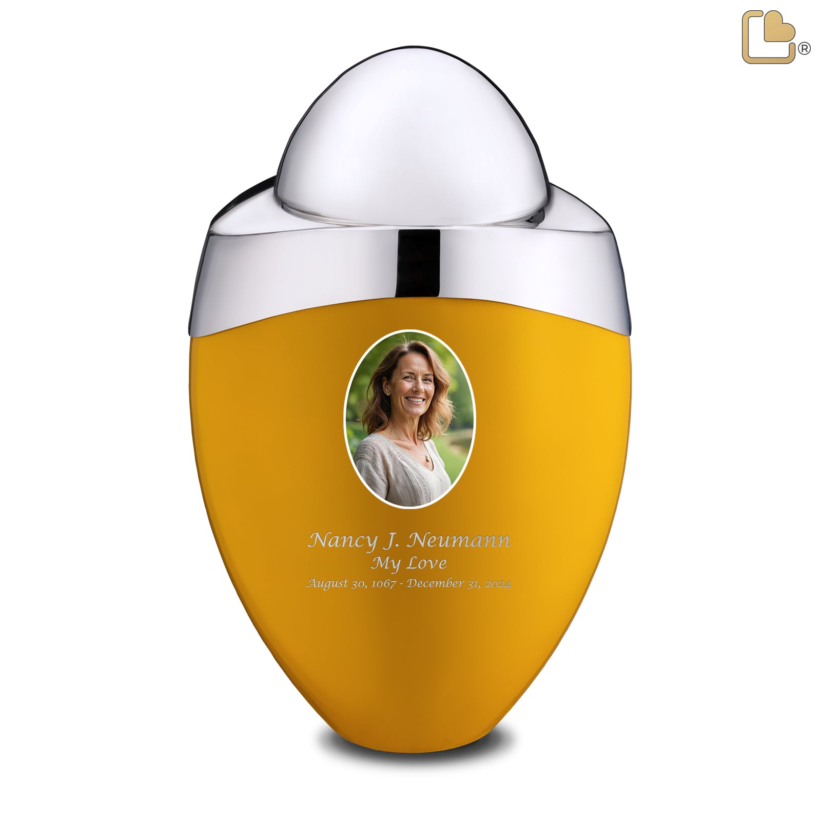 Amore Standard Portrait Adult Urn Yellow & Polished Silver