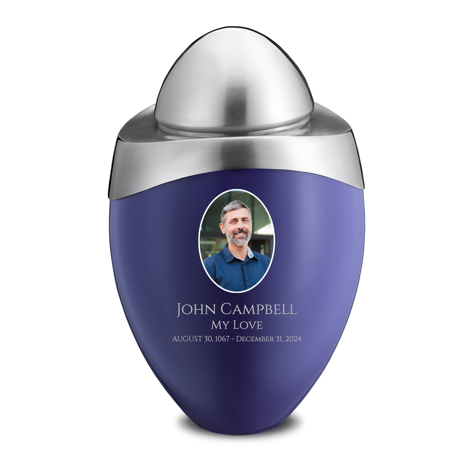 Amore Standard Portrait Adult Urn Blue & Brushed Pewter