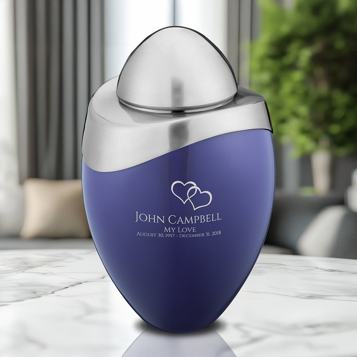 Amore Standard Adult Urn Blue & Brushed Pewter