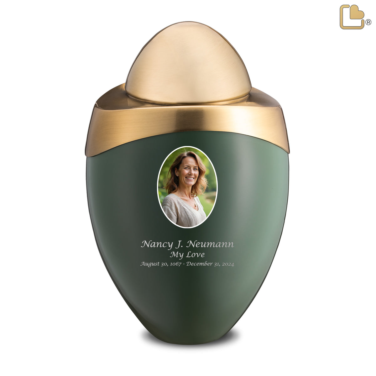 Amore Standard Portrait Adult Urn Sage Green & Brushed Gold