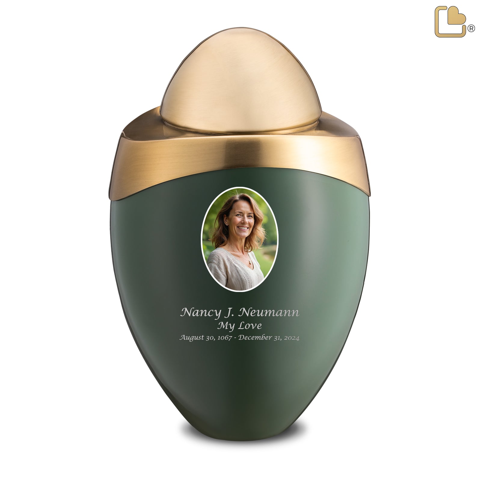 Amore Standard Portrait Adult Urn Sage Green & Brushed Gold