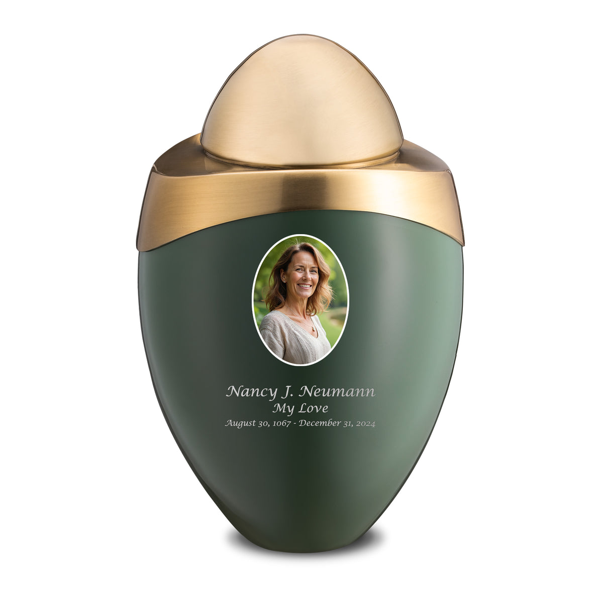 Amore Standard Portrait Adult Urn Sage Green &amp; Brushed Gold